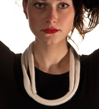 Tube, necklace in cashmere and glass 