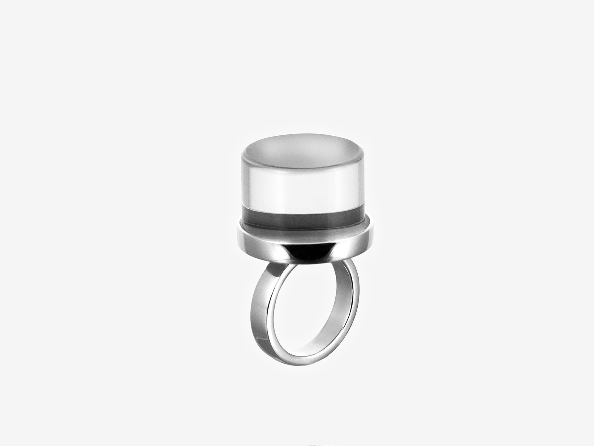 Cosmo large, design ring in glass and silver